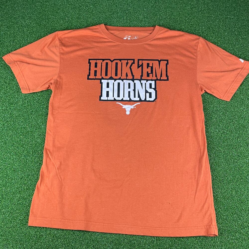 Y2K Texas Longhorns Hook 'Em Horns Russell NFL Football Orange T-Shirt Sz L